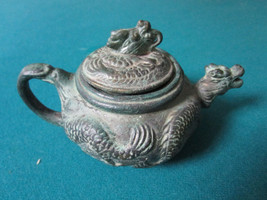 ANTIQUE CHINESE TEAPOT SERPENT DRAGONS 3 X 6&quot; STAMPED ON BACK  GREY - £155.34 GBP