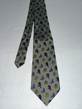 Thai Silk Men&#39;s Tie Sage Green w/ Mult. Color Elephants - £11.65 GBP