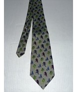 Thai Silk Men&#39;s Tie Sage Green w/ Mult. Color Elephants - £11.61 GBP