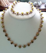 Vintage Goldtone Four Leaf Clover Moonstone Necklace and Bracelet - £51.76 GBP