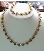 Vintage Goldtone Four Leaf Clover Moonstone Necklace and Bracelet - £51.95 GBP