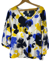 Banana Republic Large Tunic Blouse Top Shirt Watercolor Floral White Blue Yellow - £10.73 GBP