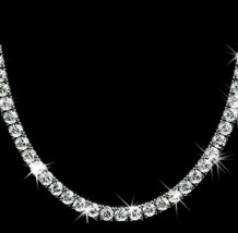 12Ct Simulated Diamond Unisex Tennis Necklace Chain 14K White Gold Over 20"- 4mm - £161.86 GBP