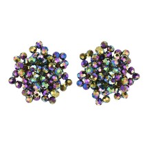 Glitzy Rainbow Crystal Bead Cluster Clip-on Earrings - £15.90 GBP