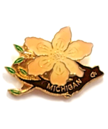 Michigan Apple Blossom Flower Branch Pin Vintage Enamel State Souvenir T... - $202.83 MXN