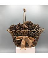 Vintage Wire Basket Filled with Pine Cones, Autumn Decor, Rustic Fall Be... - £57.10 GBP