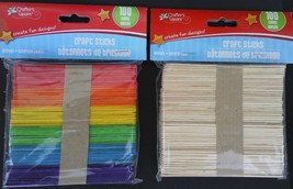 100 Wood Popsicle Craft Sticks 4 1/2&quot; x 3/8&quot; Select Assorted Colors or Natural - £2.38 GBP