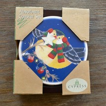 Christmas Winter Snow Bird Round Absorbent Coasters + Caddy Cypress Home - $280.04 MXN