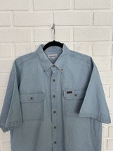 Vintage Carhartt Button Up Shirt Mens L Blue Light Weight Denim Short Sleeve - £18.31 GBP