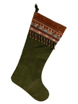 Seasons of Cannon Falls VTG Corduroy Beaded Christmas Stocking Green 19 inch OOP - £10.30 GBP