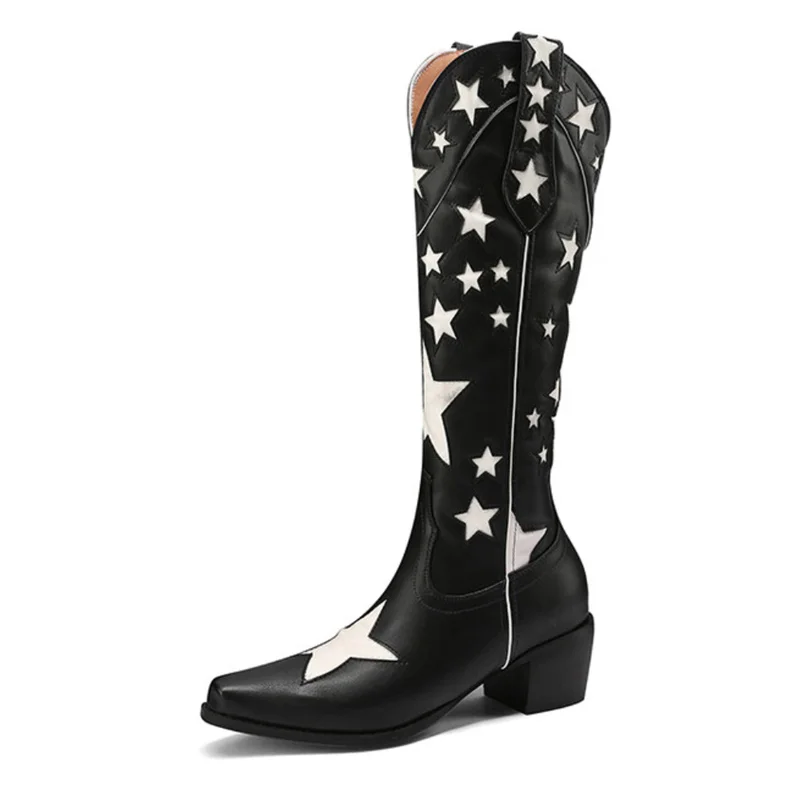  women s boots 2022 winter ethnic style retro pentagram mixed color cowboy boots luxury thumb200