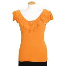 RALPH LAUREN Orange Silk Blend Rib Ruffle Neck Sweater Top  L - £47.25 GBP