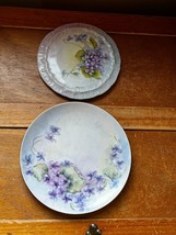 Lot of Hand Painted Lavender Purple Violet Flowers Decorative Plate &amp; Tr... - £8.84 GBP