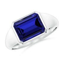 Angara Lab-Grown 2.45Ct Emerald-Cut Blue Sapphire Signet Ring in Sterling Silver - £533.54 GBP