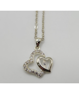 Silver Tone Double Heart Clear Rhinestone Faux Diamond Necklace - 17.5&quot; - £15.12 GBP