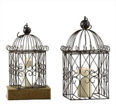 Bird Cage Metal Plant or Candle Holders Set of 2 - 19" and 16" High Black image 2
