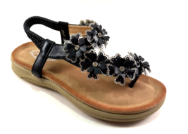 Atalina DD1061 Black  Slip On Embellished Ring Toe Sandals - $31.49