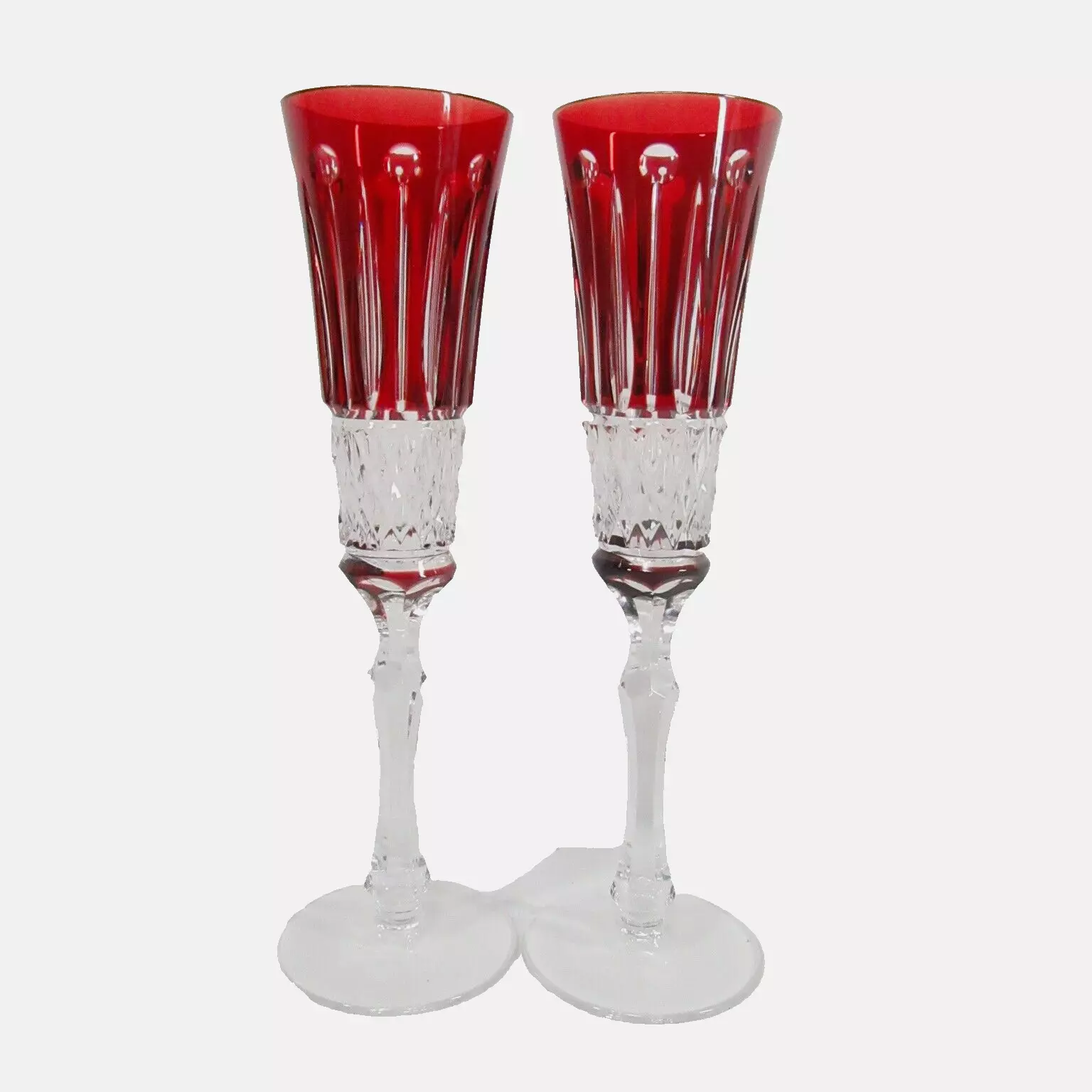 AJKA Faberge Xenia Ruby Cut to Clear 2pc Crystal Champagne Flute Set - $250.00