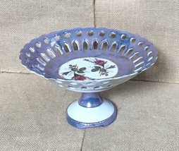 Vtg Hand Painted Betson Lusterware Floral Porcelain Pedestal Fruit Basket Bowl - £13.91 GBP