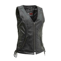 Women&#39;s Leather Vest Cindy Motorcycle Apparel by FirstMFG - £111.08 GBP