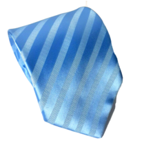 TIE Assante Uomo Men Silk Lt Blue Diagonal Stripes L 59&quot; x W 3.75&quot;  - £15.49 GBP