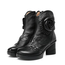 Women Genuine Leather Boots Fashion Handmade Retro Boots High Heels Ankle Boots  - £83.19 GBP