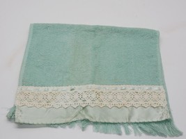 Vintage The Avanti Look Blue Green Hand Towel Floral Fringe Lace Trim 19... - $4.99