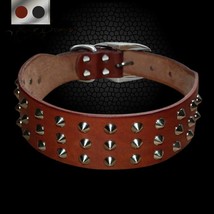 Heavy Duty Genuine Leather Pet Dog Collar Spiked Studded For Rottweiler Labrador - £14.21 GBP+