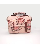 Handmade Canvas Messenger Bag Pink Red Rose Floral Faux Leather 10&quot;x 7&quot; ... - $79.99