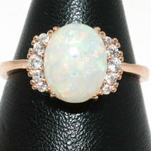 2.20Ct Oval Cut Fire Opal Halo Women&#39;s Wedding Vintage Ring 14K Yellow Gold Over - £66.18 GBP