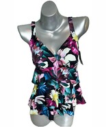 Swim Solutions Tankini Swimsuit Top Sz 8 Black Pink Floral Tiered Womens... - $658.58 MXN