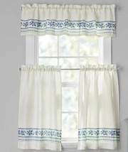 Pioneer Woman ~ Three (3) Piece Curtain Set ~ HATTIE BORDER ~ 30&quot; x 36&quot; ~ Blue - £36.93 GBP