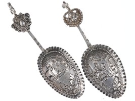 2 Antique Dutch Repousse silver tea caddy spoons - $193.05