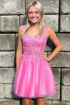 Hot Pink Sweetheart A-Line Semi Formal Dresses with Appliques - £101.43 GBP