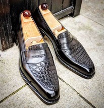 New Men&#39;s Handmade Leather Dark Brown Hand Patina Dress Loafer Shoes - £135.00 GBP+