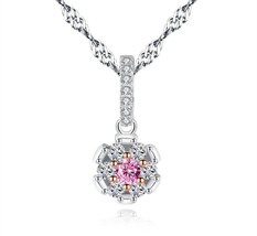S925 Silver Necklace Moissanite and Pink Opal Pendant for Women SN0078 - £10.98 GBP