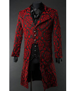 NWT Men's Black Red Brocade Victorian Goth Vampire Tailcoat Suit Jacket - $149.99