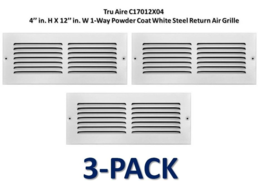 Return Air 1-Way Steel 4&quot;x12&quot; Grill White TRUaire C17012X04 (3-PacK) - $532.46 MXN