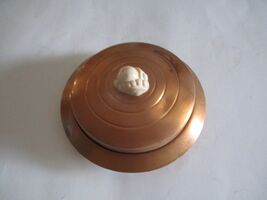 VTG. COPPER CIGARETTE/TOBACCO/ASHES DISH 3 PC. GLASS INSERT FRUIT DEISGN... - $16.34