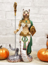 11&quot;H Colorful Egyptian Feline Goddess Bastet Cat In Slain Snake Apep Tai... - $49.99