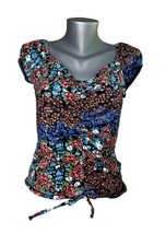 NWT BCX Women&#39;s Multicolored Floral Drawstring Crop Top Blouse Shirt Size Large - £11.66 GBP