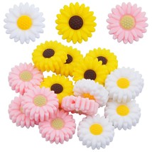 15Pcs 20 Mm Sunflower Silicone Beads Round Daisy Flower Focal Beads Flat Flower  - £12.01 GBP