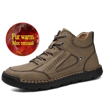 Winter Men&#39;s Boots Leather Men&#39;s Snow Boots Plush Warm Men&#39;s Ankle Boots Handmad - £50.15 GBP