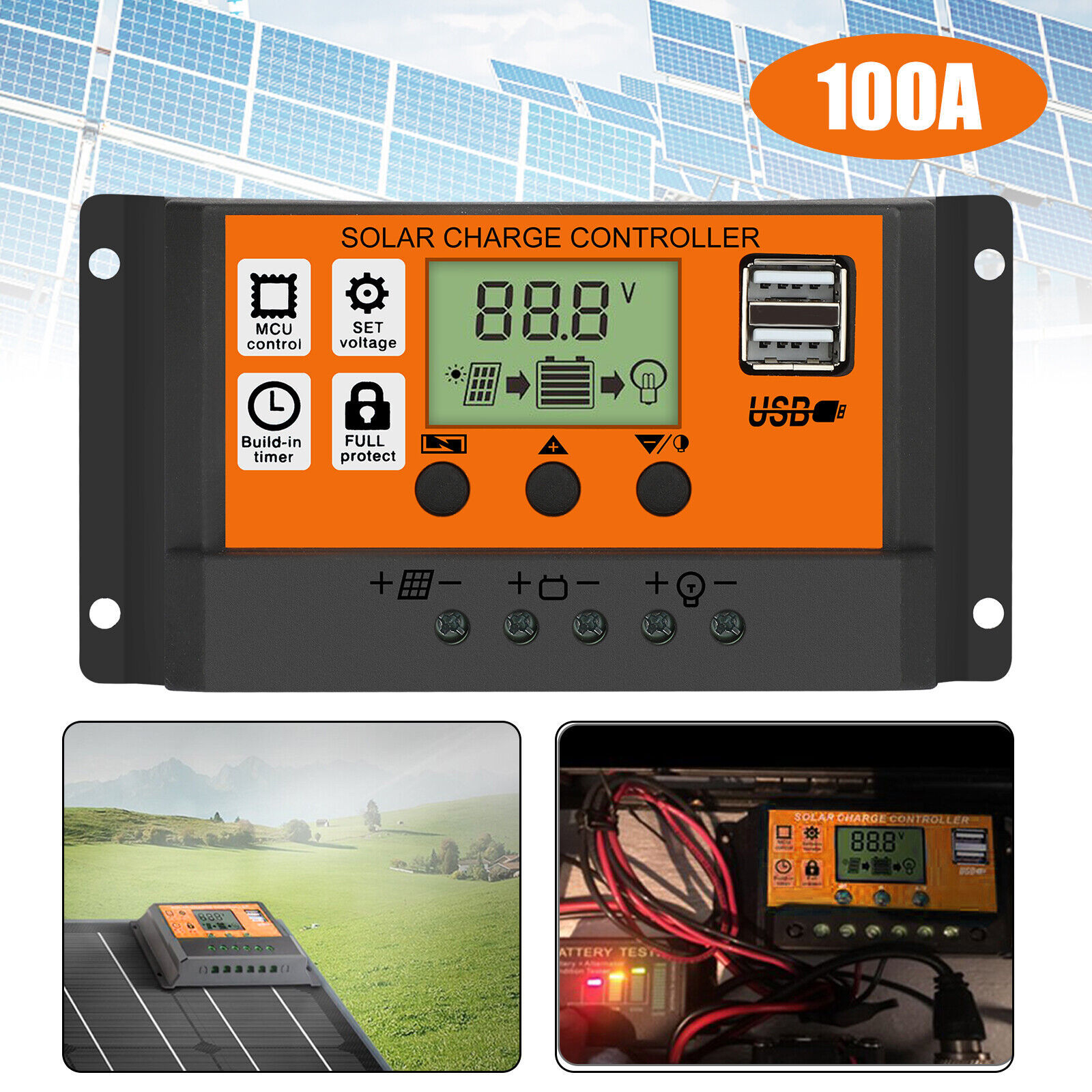 Primary image for 100A Pwm Solar Panel Kit Regulator Charge Controller Auto Focus Tracking 12/24V