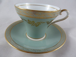 Aynsley Fine bone China teacup and saucer England sage green with gold l... - $34.64