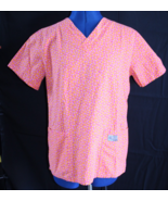 ScrubZone By Landau Women&#39;s 2-Pocket V-Neck Scrub Top Orange Pink Dots S... - $8.99