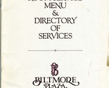 Biltmore Plaza Room Service Menu &amp; Directory Providence Rhode Island 1980&#39;s - $54.41