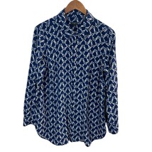 Talbots Shirt Womens 1X Butterfly Navy Blue Button Up Long Tabbed Sleeve Novelty - £22.36 GBP