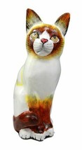 Balinese Wood Handicrafts Adorable White Feline Cat Purr Pet Figurine 8&quot;H - £22.11 GBP