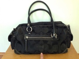 Genuine Coach Large Black Handbag Purse Fabric Chrome Hardware Leather Accents - £47.95 GBP